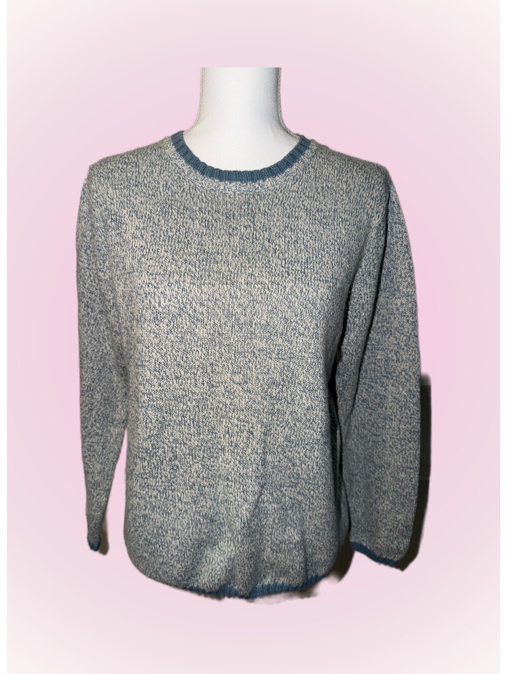 Vintage Haband Women’s M Blue White Marled Knit Crewneck Pullover Sweater